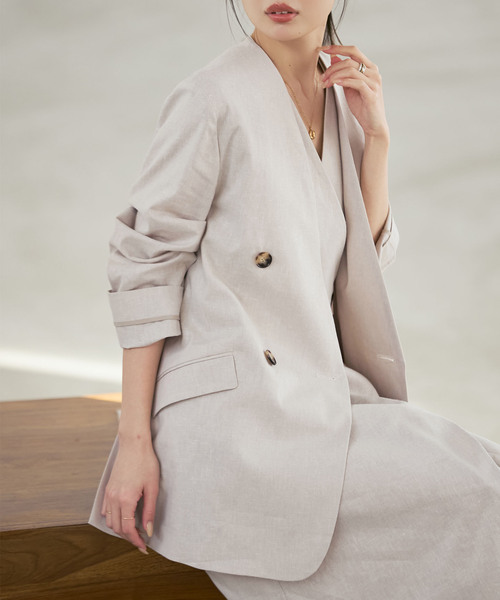 Noble（ノーブル）の「麻ストレッチVカラージャケット（ノーカラージャケット・レディース・チャコールグレー/ブラウン/ベージュ系その他・40/38/36/34）」の3枚目の写真