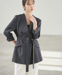 Noble | 麻ストレッチVカラージャケット(ノーカラージャケット)