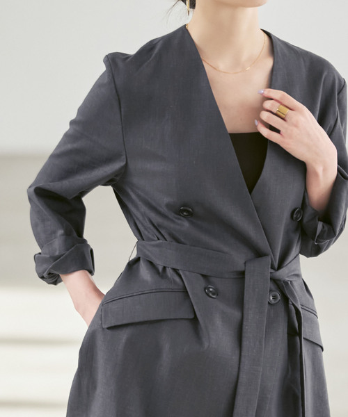 Noble（ノーブル）の「麻ストレッチVカラージャケット（ノーカラージャケット・レディース・チャコールグレー/ブラウン/ベージュ系その他・40/38/36/34）」の5枚目の写真