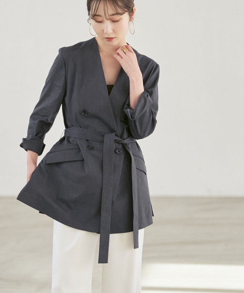 Noble（ノーブル）の「麻ストレッチVカラージャケット（ノーカラージャケット・レディース・チャコールグレー/ブラウン/ベージュ系その他・40/38/36/34）」の6枚目の写真