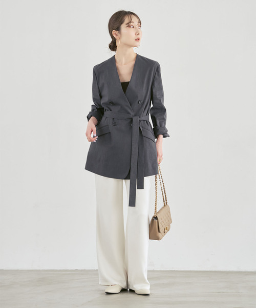 Noble（ノーブル）の「麻ストレッチVカラージャケット（ノーカラージャケット・レディース・チャコールグレー/ブラウン/ベージュ系その他・40/38/36/34）」の7枚目の写真