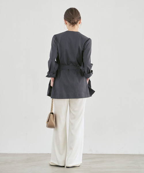 Noble（ノーブル）の「麻ストレッチVカラージャケット（ノーカラージャケット・レディース・チャコールグレー/ブラウン/ベージュ系その他・40/38/36/34）」の8枚目の写真