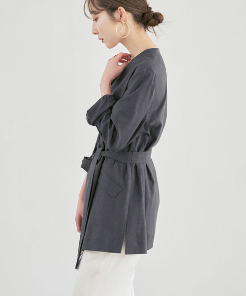 Noble（ノーブル）の「麻ストレッチVカラージャケット（ノーカラージャケット・レディース・チャコールグレー/ブラウン/ベージュ系その他・40/38/36/34）」の10枚目の写真