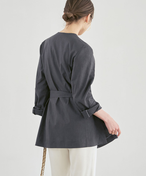 Noble（ノーブル）の「麻ストレッチVカラージャケット（ノーカラージャケット・レディース・チャコールグレー/ブラウン/ベージュ系その他・40/38/36/34）」の11枚目の写真