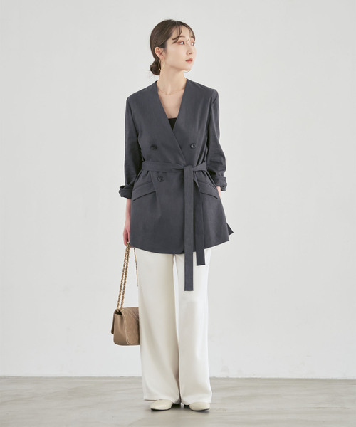 Noble（ノーブル）の「麻ストレッチVカラージャケット（ノーカラージャケット・レディース・チャコールグレー/ブラウン/ベージュ系その他・40/38/36/34）」の12枚目の写真