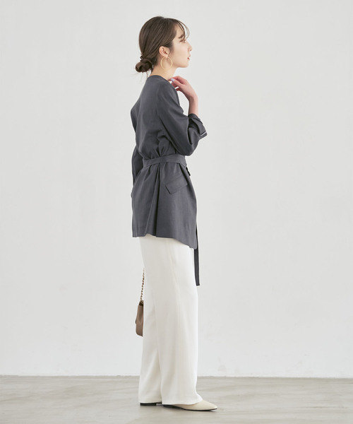 Noble（ノーブル）の「麻ストレッチVカラージャケット（ノーカラージャケット・レディース・チャコールグレー/ブラウン/ベージュ系その他・40/38/36/34）」の13枚目の写真