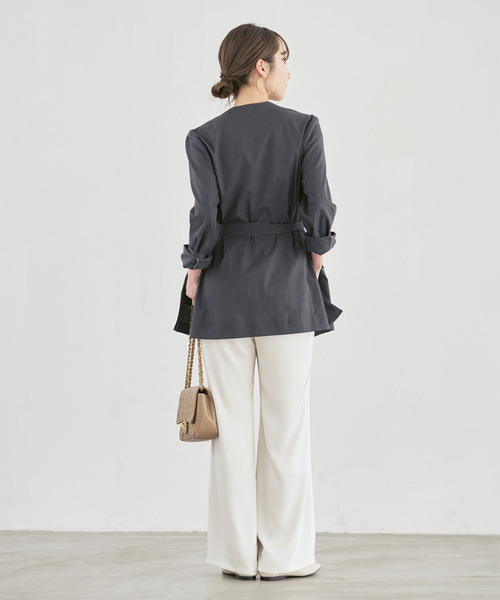 Noble（ノーブル）の「麻ストレッチVカラージャケット（ノーカラージャケット・レディース・チャコールグレー/ブラウン/ベージュ系その他・40/38/36/34）」の14枚目の写真