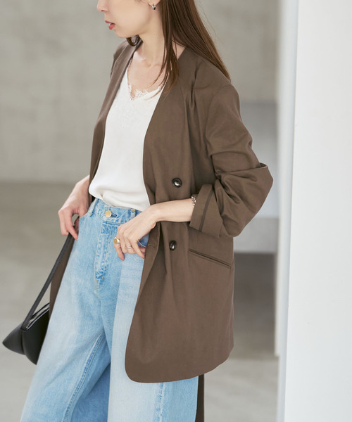 Noble（ノーブル）の「麻ストレッチVカラージャケット（ノーカラージャケット・レディース・チャコールグレー/ブラウン/ベージュ系その他・40/38/36/34）」の15枚目の写真