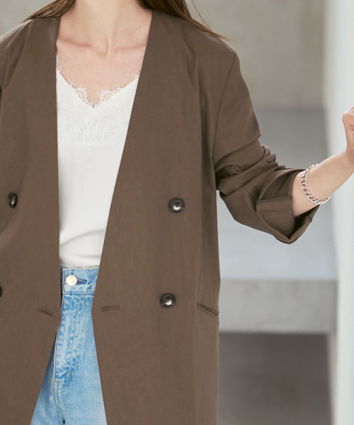 Noble（ノーブル）の「麻ストレッチVカラージャケット（ノーカラージャケット・レディース・チャコールグレー/ブラウン/ベージュ系その他・40/38/36/34）」の16枚目の写真