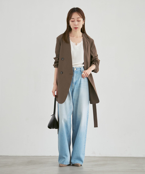 Noble（ノーブル）の「麻ストレッチVカラージャケット（ノーカラージャケット・レディース・チャコールグレー/ブラウン/ベージュ系その他・40/38/36/34）」の18枚目の写真