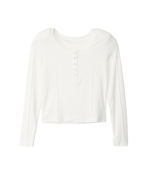 Ada.（エイダ）の「コンパクト ヘンリーネック ロングスリーブ カットソー（Tシャツ/カットソー・レディース・ブラック/ホワイト/グレー・FREE）」の6枚目の写真