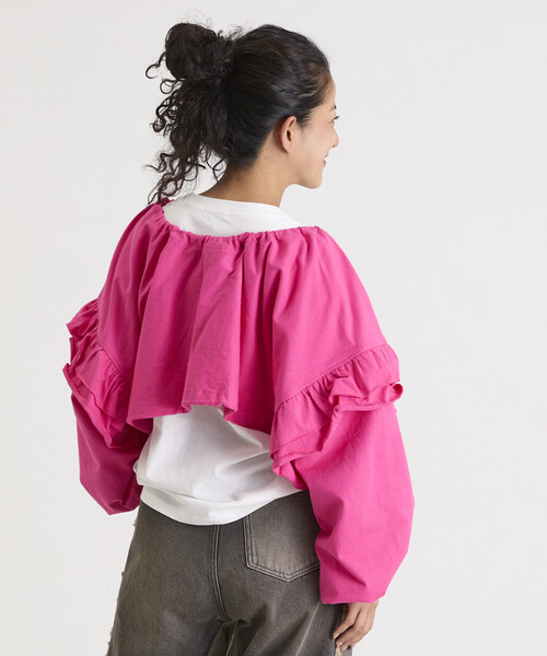 Champion(チャンピオン)の「Champion×Freada/チャンピオン ギャザー×フリル ジップショートボレロ(カーディガン/ボレロ・レディース・ピンク/グレー/ブラック・ONE SIZE)」の19枚目の写真