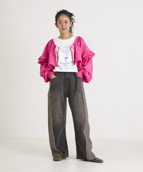 Champion×Freada/チャンピオン ギャザー×フリル ジップショートボレロ