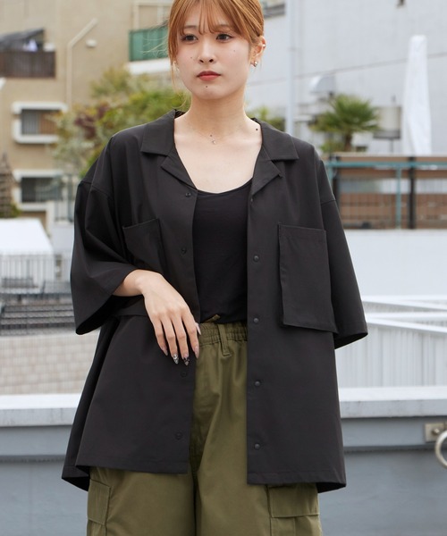 WILD THINGS（ワイルドシングス）の「WILD THINGS/ワイルドシングス OPEN COLLAR POCKET SHIRT ミリタリータグ オープンカラーシャツ 2026年春夏（シャツ/ブラウス・メンズ・ブラック/グレー・M/L/XL）」の2枚目の写真