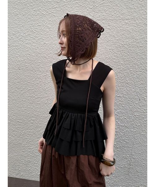 LAGUNAMOON（ラグナムーン）の「ニットレース刺繍スカーフ（その他ヘアアクセサリー・レディース・ブラウン/ホワイト/ブラック・FREE）」の10枚目の写真