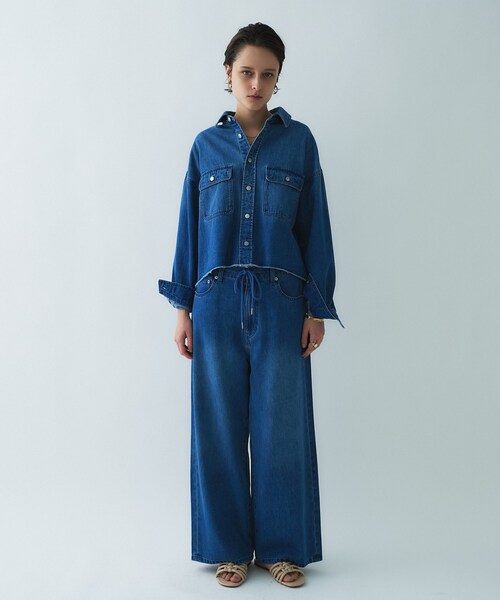 cloenc（クロエンス）の「【手洗い可】ライトデニムクロップドシャツ（シャツ/ブラウス・レディース・ブルー/ネイビー・03/02/01）」の3枚目の写真