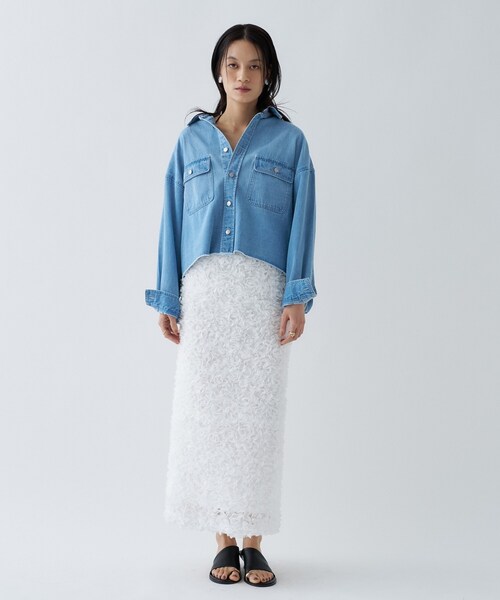 cloenc（クロエンス）の「【手洗い可】ライトデニムクロップドシャツ（シャツ/ブラウス・レディース・ブルー/ネイビー・03/02/01）」の14枚目の写真