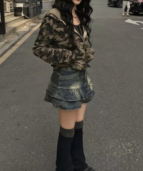 CANVAS+（キャンバスプラス）の「【CANVAS＋】クロップド丈迷彩柄ダブルジップパーカー（パーカー・レディース・カーキ・M）」の9枚目の写真