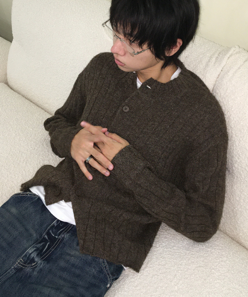Moss Crop Rib Cardigan — укороченный рубчик‑кардиган, синий
