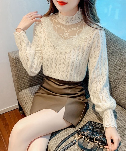 Flugge(フラッジー)の「ハイネックレース長袖トップス(その他トップス・レディース・アイボリー/ホワイト・MEDIUM/LARGE)」の3枚目の写真