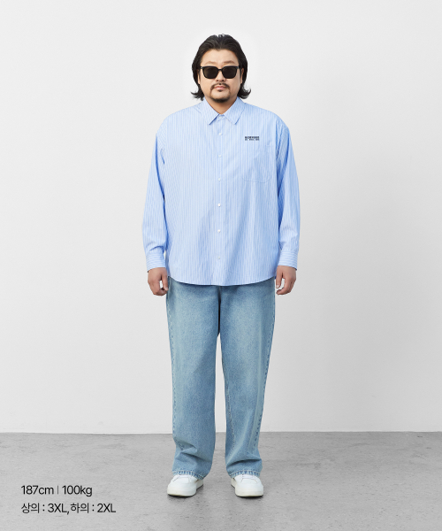 BOOVOOM（ブーブーム）の「[ビッグサイズ]シティストライプオーバーサイズシャツ（シャツ/ブラウス・メンズ・ブルー・X-LARGE/XX-LARGE/XXX-LARGE）」の2枚目の写真
