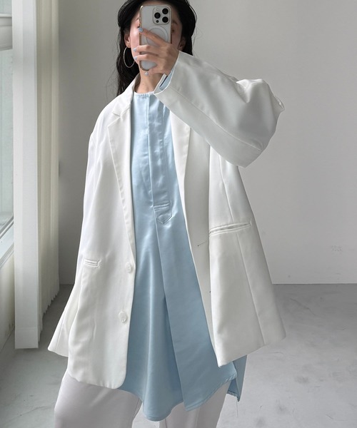 wee9s(ウィークス)の「over size no collar mannish satin shirt(シャツ/ブラウス・レディース・ライトブルー/ブラック/アイボリー・FREE)」の9枚目の写真