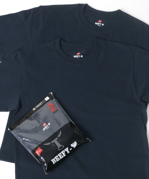 HANES(ヘインズ)の「Hanes/へインズ BEEFY/ビーフィー 2P 無地 クルーネック 半袖Tシャツ/パックT 2枚組セット/レディース メンズ(Tシャツ/カットソー・メンズ・ホワイト/ネイビー/グレー/ブラック・M/XL/L/S)」の8枚目の写真