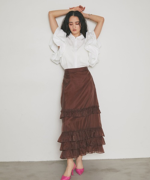 ARVELLIA(アルベリア)の「SHEER LAYERED RUFFLE SKIRT(スカート・レディース・ブラウン/ブラック・M)」の3枚目の写真