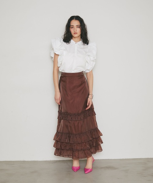 ARVELLIA(アルベリア)の「SHEER LAYERED RUFFLE SKIRT(スカート・レディース・ブラウン/ブラック・M)」の4枚目の写真