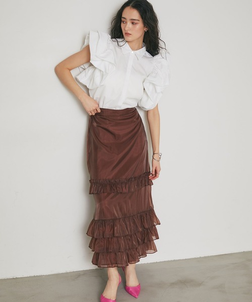 ARVELLIA(アルベリア)の「SHEER LAYERED RUFFLE SKIRT(スカート・レディース・ブラウン/ブラック・M)」の5枚目の写真