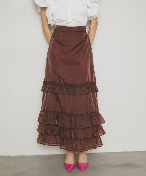ARVELLIA(アルベリア)の「SHEER LAYERED RUFFLE SKIRT(スカート・レディース・ブラウン/ブラック・M)」の6枚目の写真