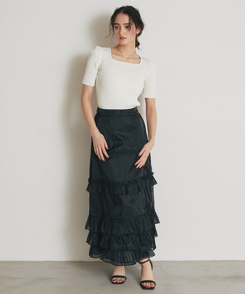 ARVELLIA(アルベリア)の「SHEER LAYERED RUFFLE SKIRT(スカート・レディース・ブラウン/ブラック・M)」の9枚目の写真
