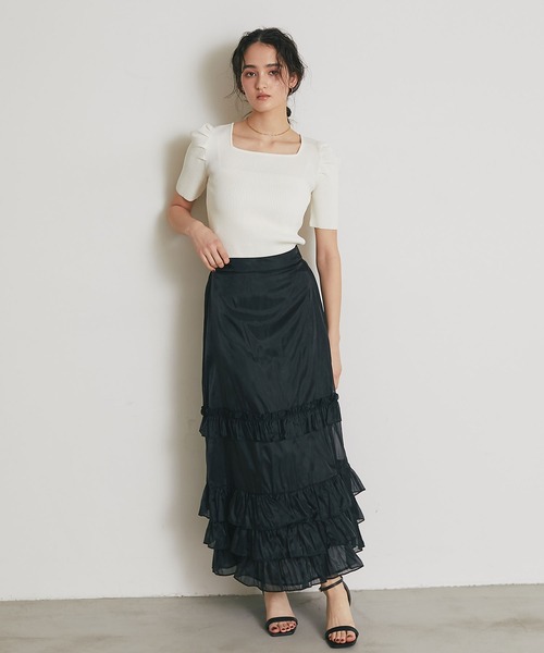 ARVELLIA(アルベリア)の「SHEER LAYERED RUFFLE SKIRT(スカート・レディース・ブラウン/ブラック・M)」の10枚目の写真