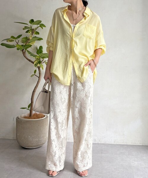 DouDou(ドゥドゥ)の「【WEB限定】フラワーコードレースイージーパンツ(その他パンツ・レディース・オフホワイト/グリーン/ブラック・FREE)」の4枚目の写真