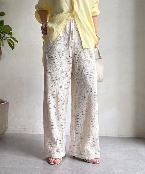 DouDou(ドゥドゥ)の「【WEB限定】フラワーコードレースイージーパンツ(その他パンツ・レディース・オフホワイト/グリーン/ブラック・FREE)」の9枚目の写真