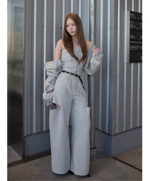 ボンディングスウェットサイドスリットワイドパンツ