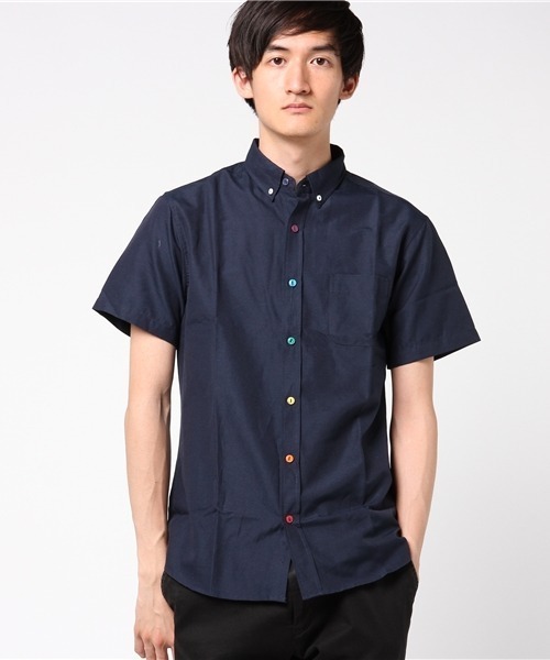 ARCADE（アーケード）の「ボタンダウン オックスフォードシャツ 半袖シャツ/選べるマルチ釦&ノーマル釦（シャツ/ブラウス・メンズ・ホワイト系2/ホワイト系1/ブラック系2/ネイビー系1/ブラック系1/サックスブルー系2/サックスブルー系1/ネイビー系2・M/LL/L）」の6枚目の写真