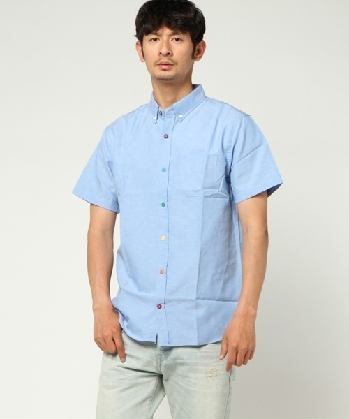 ARCADE（アーケード）の「ボタンダウン オックスフォードシャツ 半袖シャツ/選べるマルチ釦&ノーマル釦（シャツ/ブラウス・メンズ・ホワイト系2/ホワイト系1/ブラック系2/ネイビー系1/ブラック系1/サックスブルー系2/サックスブルー系1/ネイビー系2・M/LL/L）」の8枚目の写真