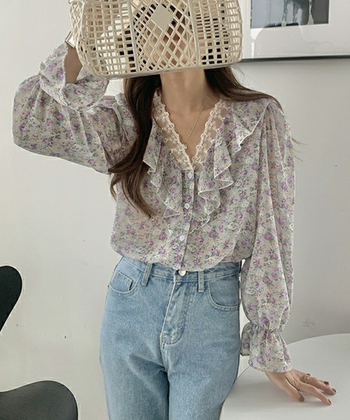 SallyLunn(サリーラン)の「フラワーフリルカラーブラウス(シャツ/ブラウス・レディース・ブルー/オレンジ/ピンク・MEDIUM/LARGE)」の1枚目の写真