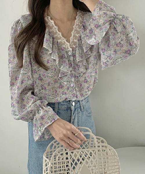 SallyLunn(サリーラン)の「フラワーフリルカラーブラウス(シャツ/ブラウス・レディース・ブルー/オレンジ/ピンク・MEDIUM/LARGE)」の6枚目の写真
