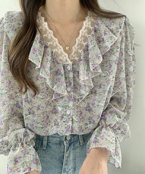 SallyLunn(サリーラン)の「フラワーフリルカラーブラウス(シャツ/ブラウス・レディース・ブルー/オレンジ/ピンク・MEDIUM/LARGE)」の7枚目の写真
