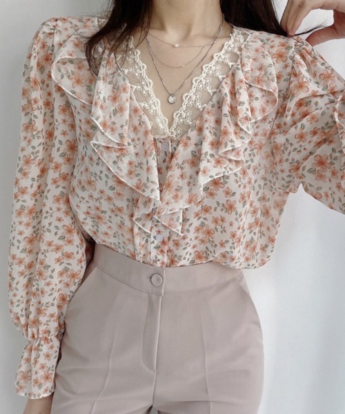 SallyLunn(サリーラン)の「フラワーフリルカラーブラウス(シャツ/ブラウス・レディース・ブルー/オレンジ/ピンク・MEDIUM/LARGE)」の8枚目の写真