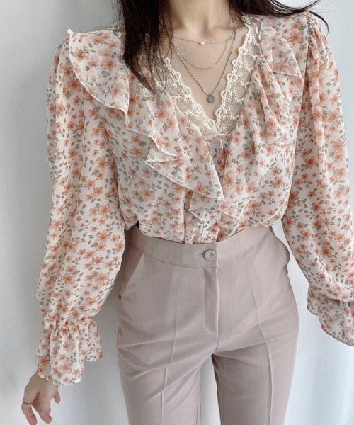 SallyLunn(サリーラン)の「フラワーフリルカラーブラウス(シャツ/ブラウス・レディース・ブルー/オレンジ/ピンク・MEDIUM/LARGE)」の11枚目の写真