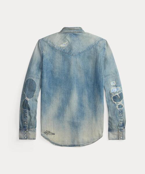RRL（ダブル アール エル）の「スリム フィット リペアード デニム ウエスタン シャツ（シャツ/ブラウス・メンズ・ブルー・XXL/XS/XL/S/M/L）」の8枚目の写真