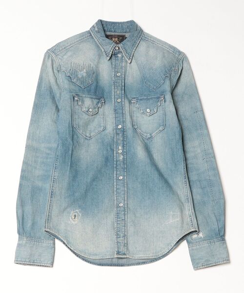 RRL（ダブル アール エル）の「スリム フィット リペアード デニム ウエスタン シャツ（シャツ/ブラウス・メンズ・ブルー・XXL/XS/XL/S/M/L）」の3枚目の写真