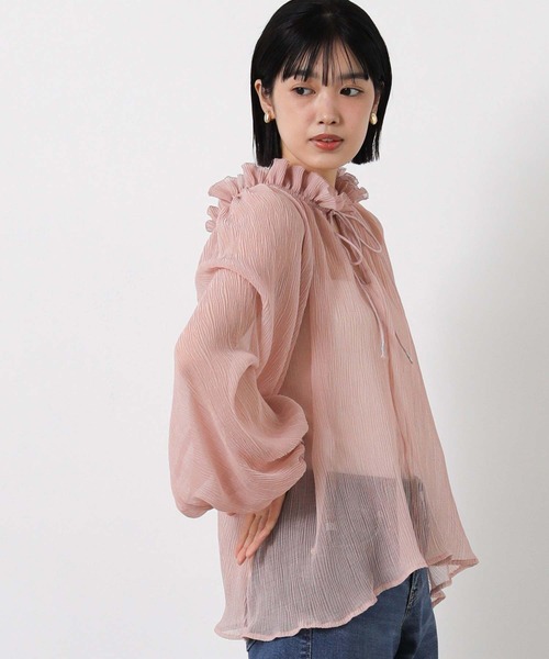 Gready Brilliant(グレディブリリアン)の「楊柳フリルネックパフブラウス(シャツ/ブラウス・レディース・ピンク/アイボリー・38)」の17枚目の写真
