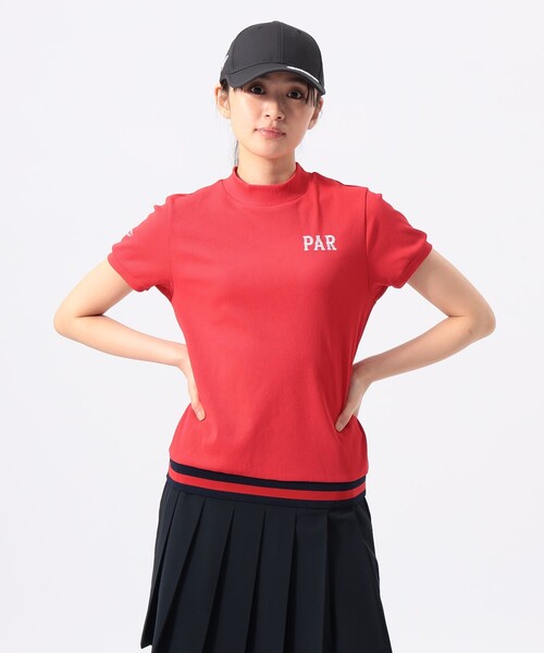 BEAMS GOLF(ビームスゴルフ)の「ORANGE LABEL /裾リブボーダー モックネック シャツ(スウェット・レディース・レッド/ホワイト/ネイビー・LARGE/SMALL/MEDIUM)」の1枚目の写真