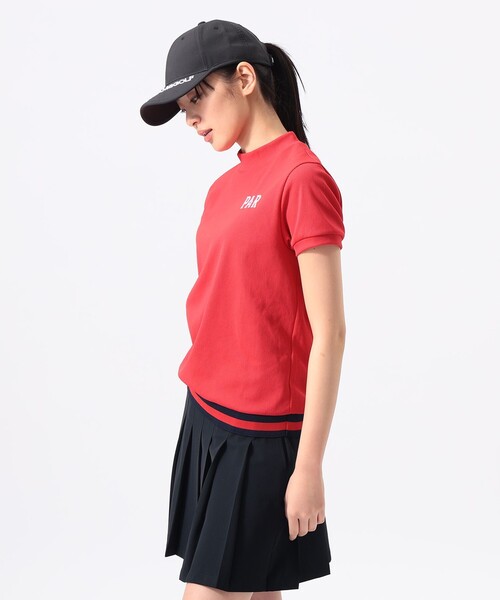 BEAMS GOLF(ビームスゴルフ)の「ORANGE LABEL /裾リブボーダー モックネック シャツ(スウェット・レディース・レッド/ホワイト/ネイビー・LARGE/SMALL/MEDIUM)」の4枚目の写真