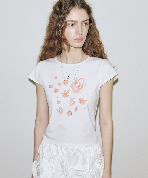 SINOON（シヌーン）の「[アイルリット ミンジュ着用] SN Tomato Flower Tシャツ (White)（Tシャツ/カットソー・レディース・ホワイト・MEDIUM/SMALL）」の3枚目の写真