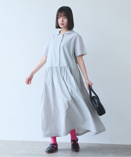 bulle de savon(ビュルデサボン)の「超長綿70/1タイプライター ワンピース(ワンピース・レディース・ベージュ/ホワイト・FREE)」の7枚目の写真